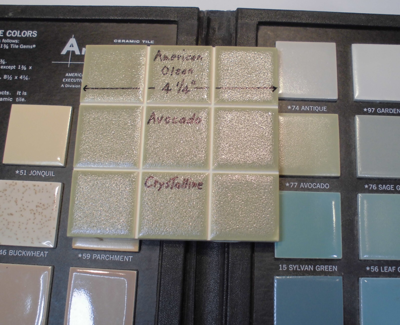 1 pc. Ceramic Tile *Avocado-Green* 9th Scored Crystalline: American Olean 4-1/4″