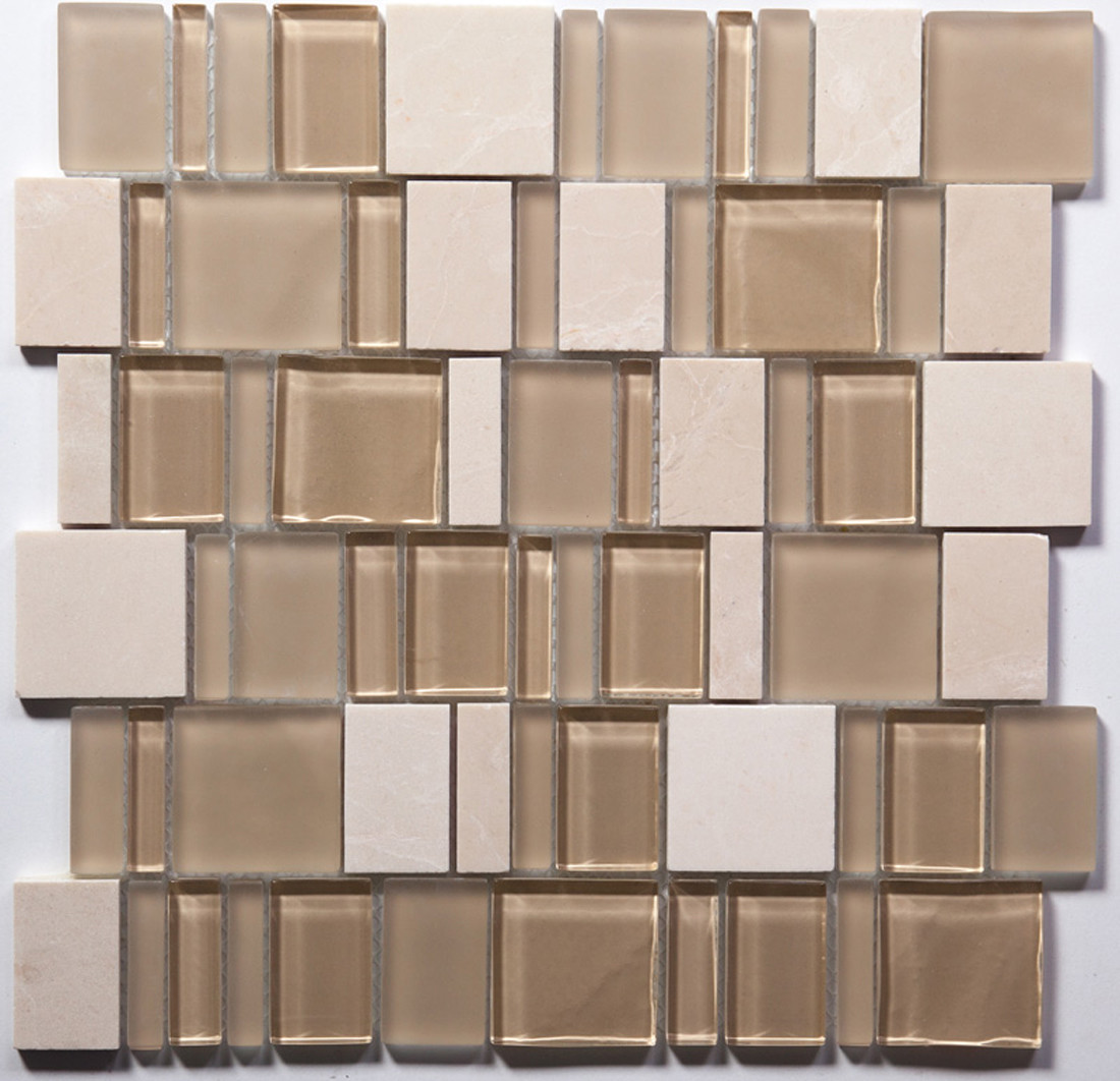 Tan Special Pattern Mosaic Glass and Stone Tile / 22 sq ft