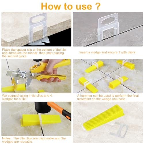 Tile Leveling System with Tile Pliers 1/8 Inch (300 Spacers and 100 Wedges)