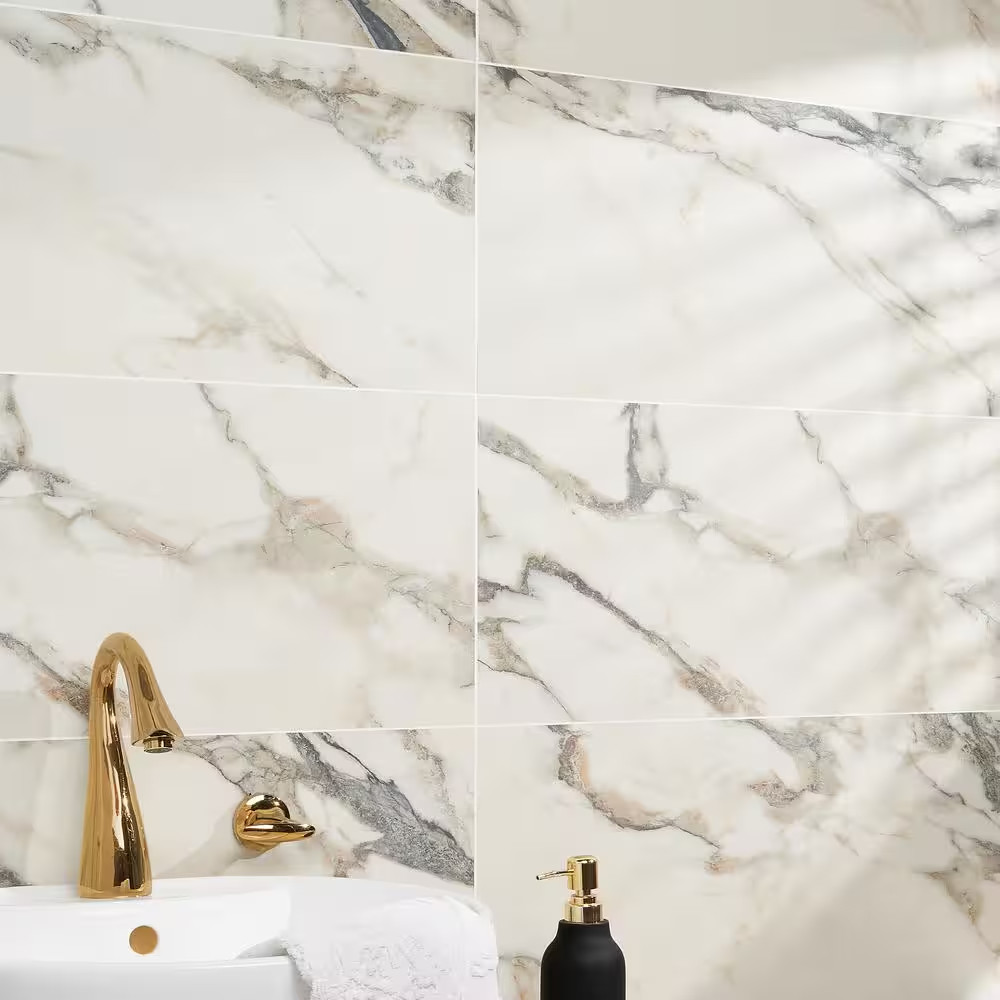Saroshi Calacatta Rustico 11.81 In. X 23.62 In. Matte Marble Look Porcelain Floo
