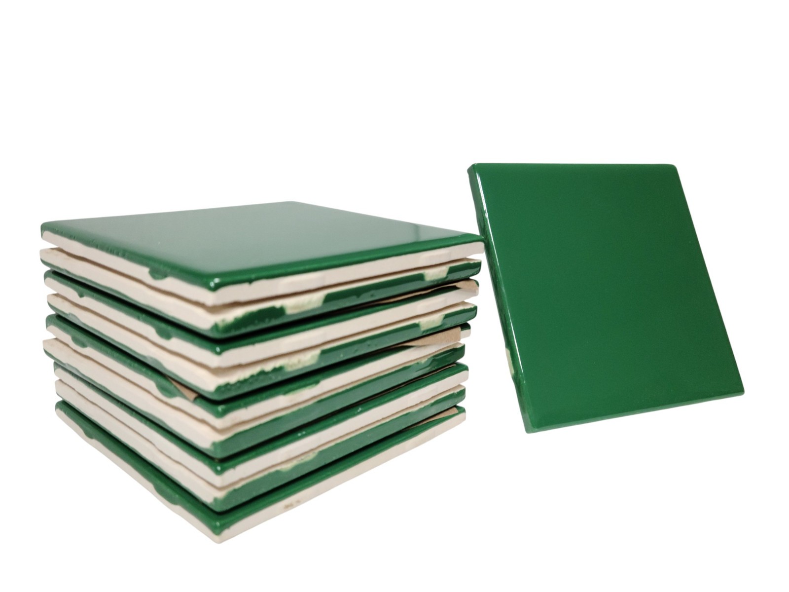Emerald Green Ceramic Tile 4.25 inch Subway Square Vintage Mid Century Modern