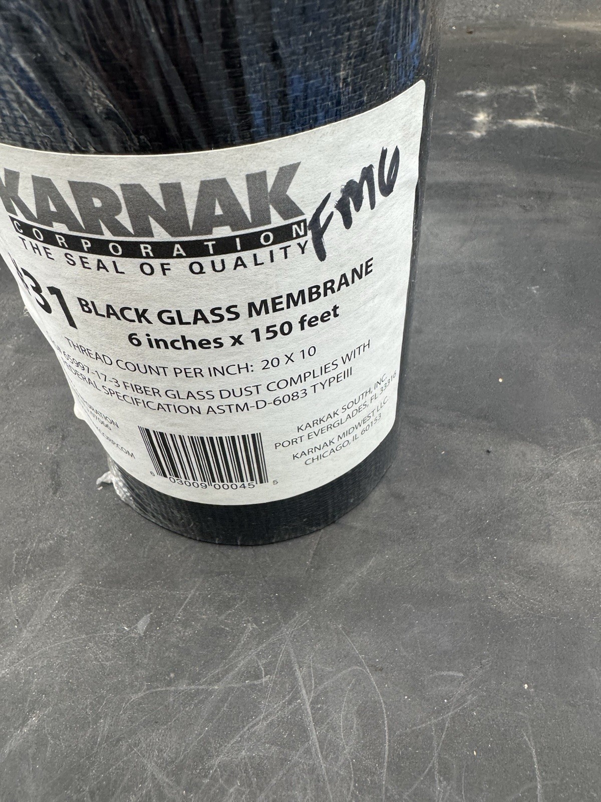 Karnak 6-inch x 150 Feet Black Fiberglass Membrane