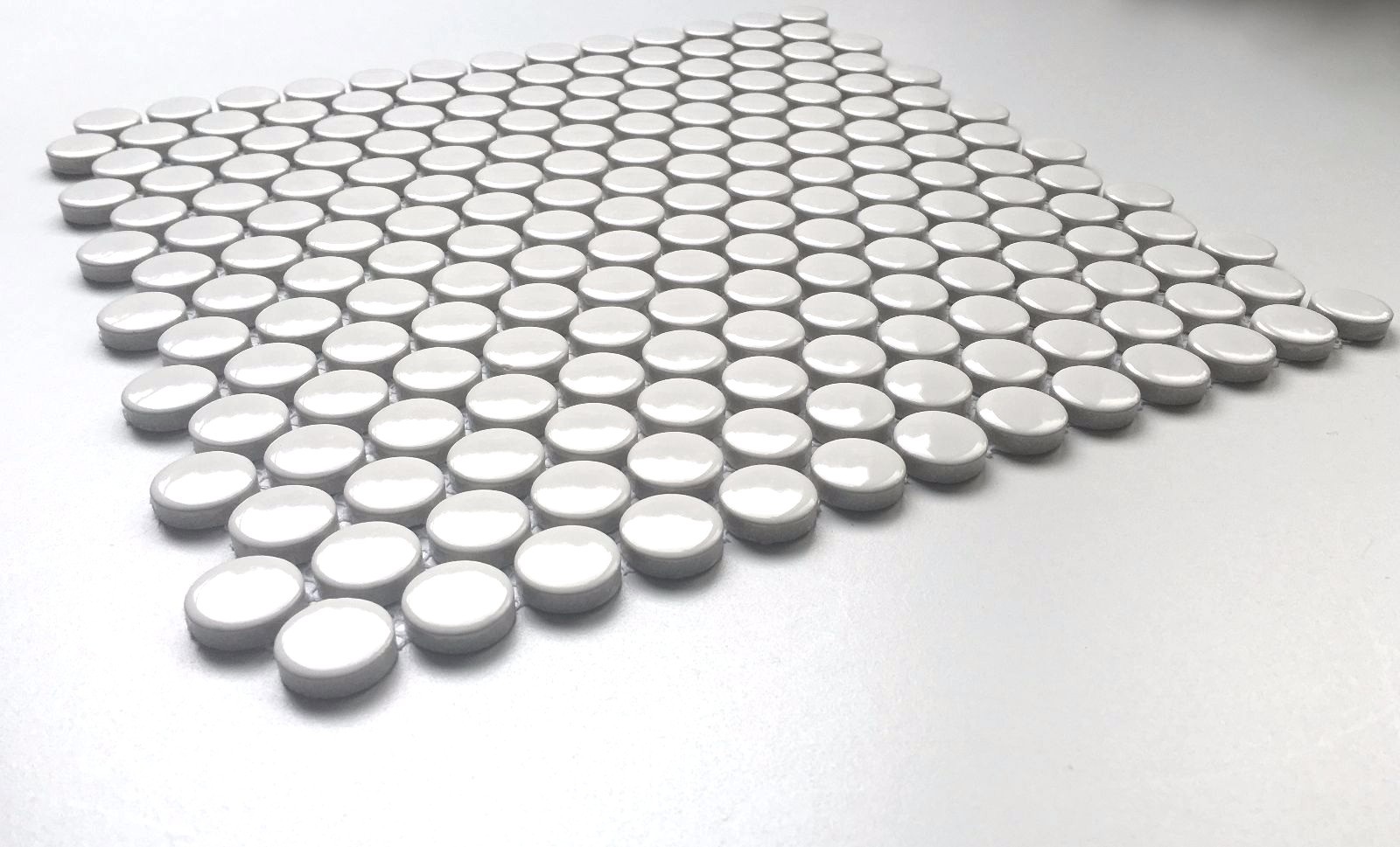 Penny Round Shiny White Porcelain 3/4″ Mosaic Tile Floor Backsplash Kitchen