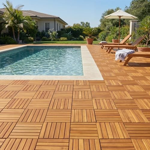 Interlocking Deck Tiles 12”x12”, 9 Pcs – 9 Square Ft Golden – Striped Pattern