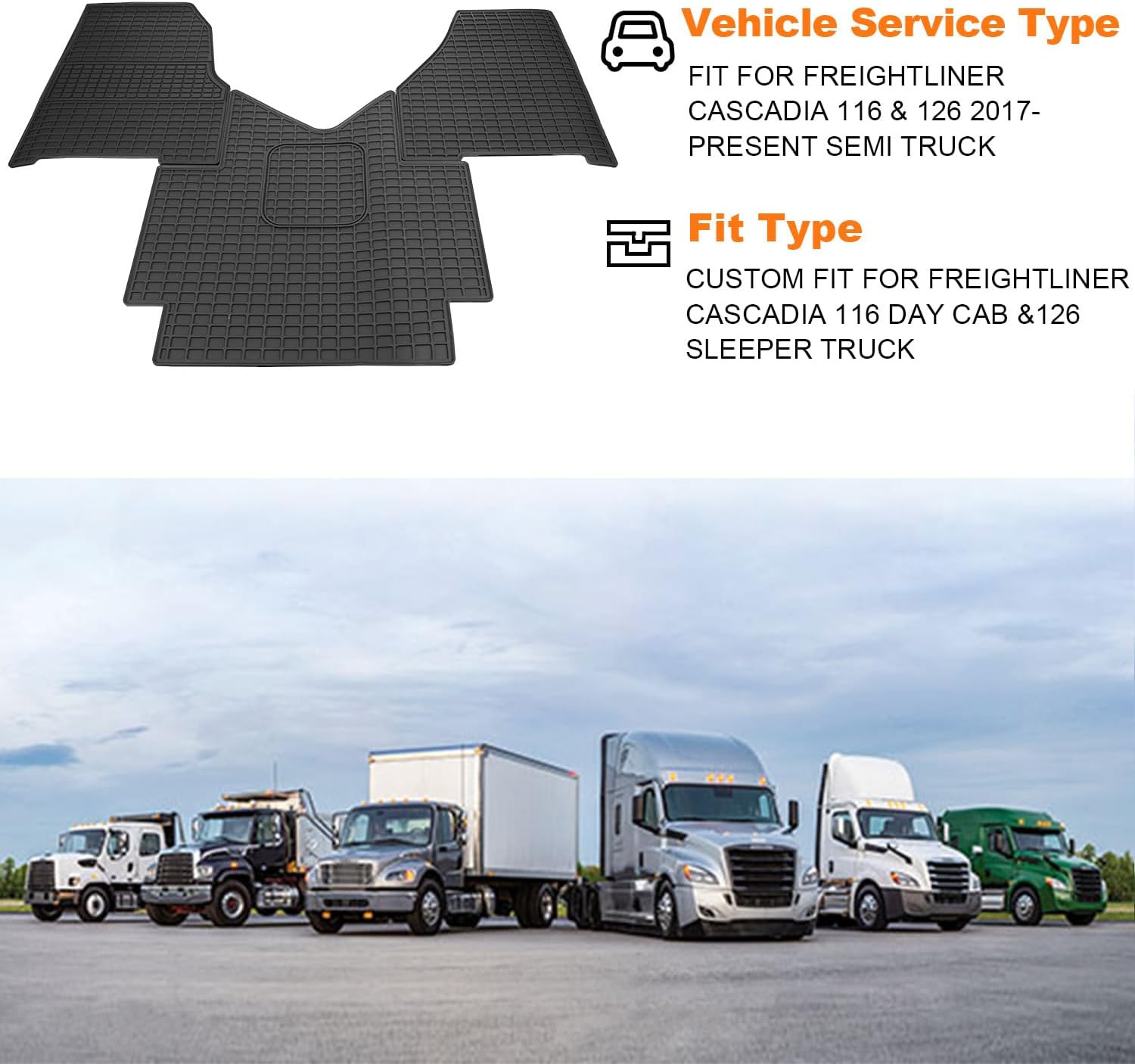 Floor Mats Fit for Freightliner Cascadia 2018-2026 | Heavy Duty Truck Floor Rubb