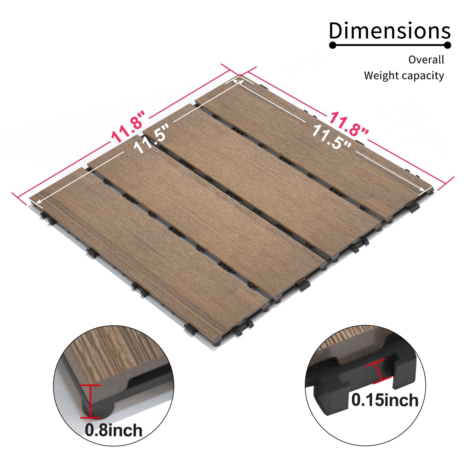 WPC Patio Tiles 22-Pack DIY Interlocking Decking 11.8″ Indoor Outdoor