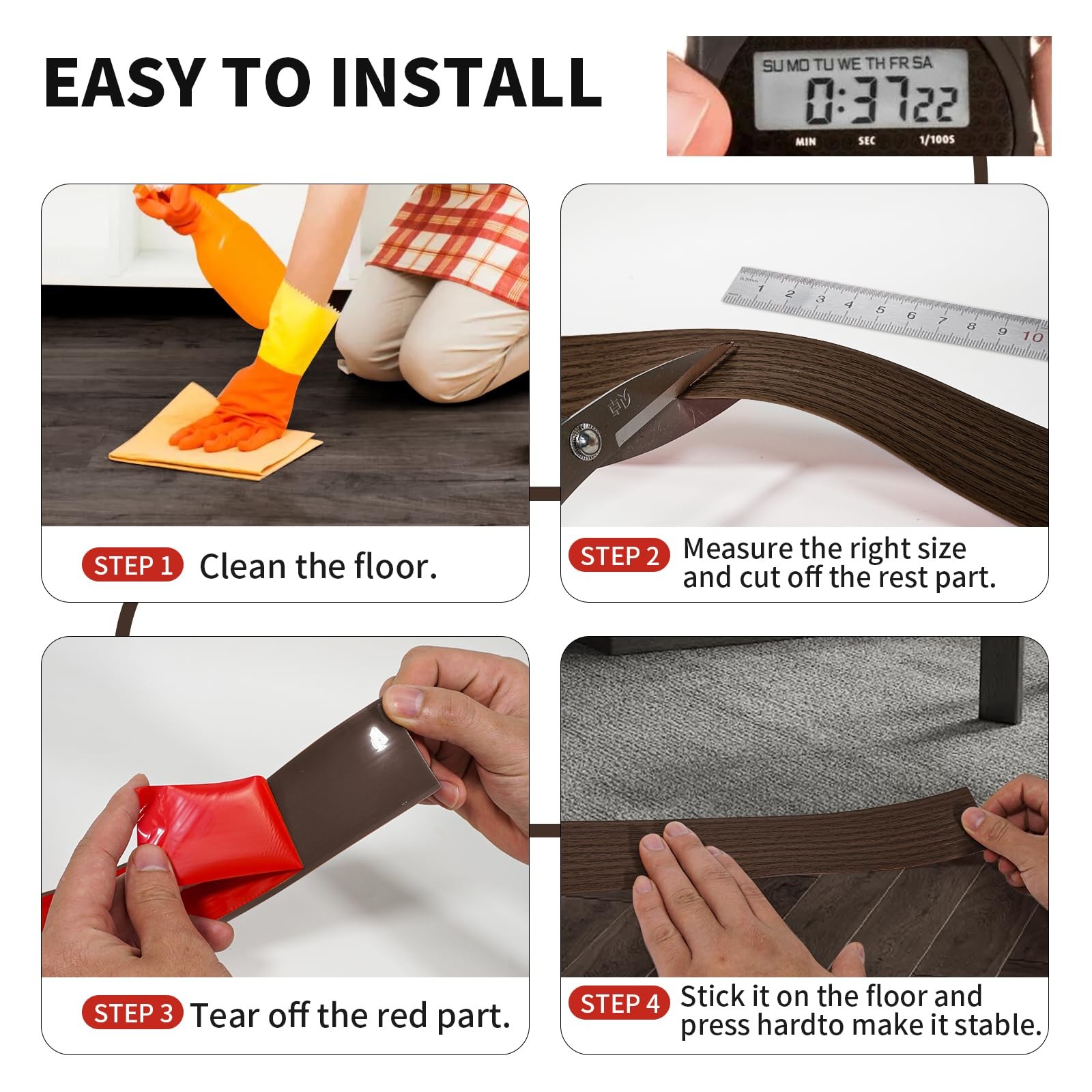Vinyl Floor Transition Strip Self Adhesive 2 Inch Wide, Non-Slip Waterproof F…