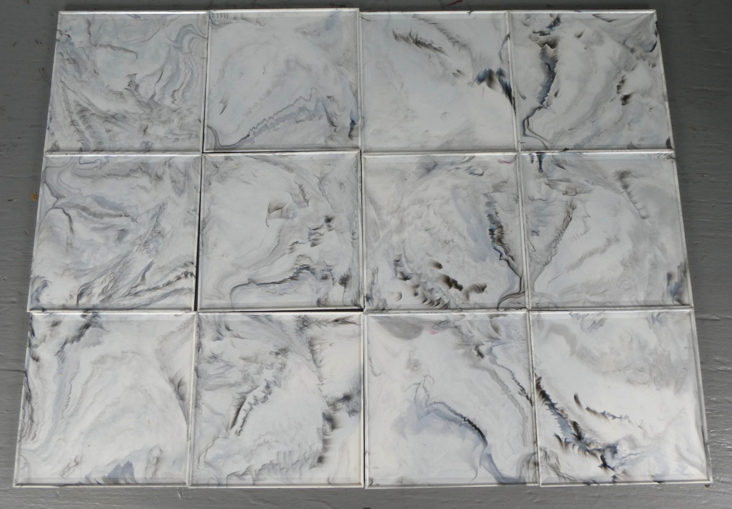 12 Vintage Blue Black Marble Swirl Plastic Polystyrene Wall Tiles 4.25×4.25