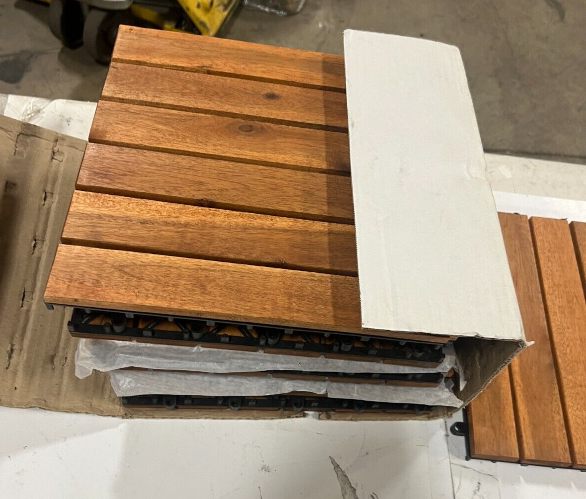 12″x12″ Square Wood Interlocking Outdoor Flooring Decking Tiles, 6 Slats