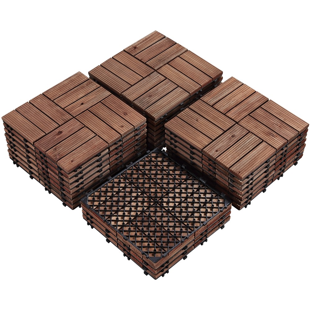 27pcs 12″x12″ Wood Plastic Interlocking Flooring Tiles for Balcony Patio Garden