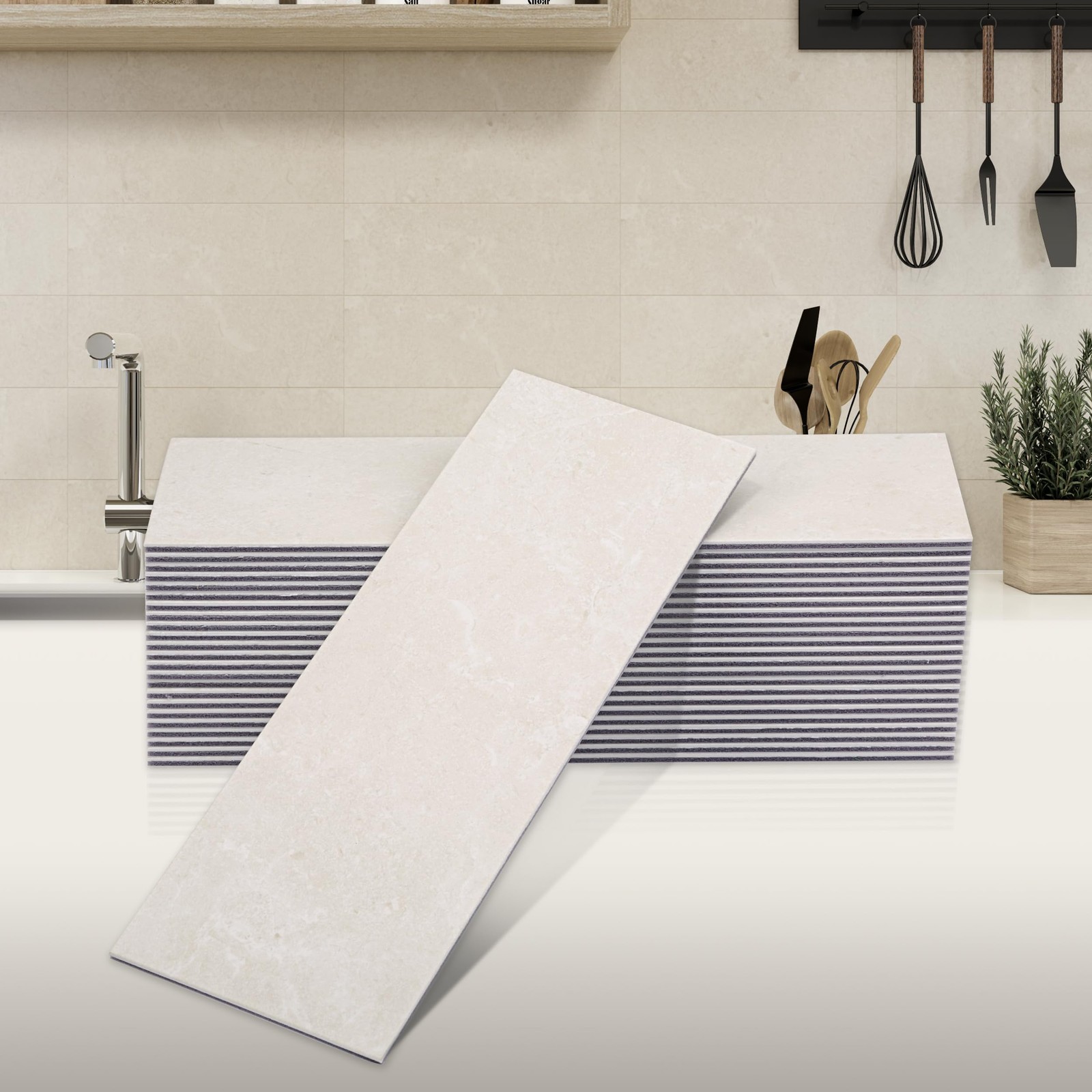 Peel and Stick Backsplash Marble Tiles, 4″x12″, 24 Sheets for Kitchen, Bathro…