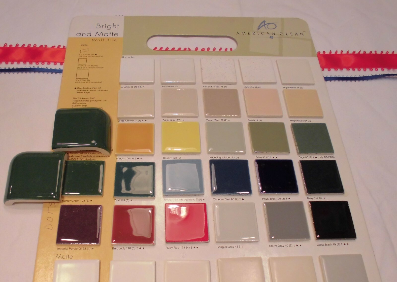 2 pcs. *Hunter Green* Radius Ceramic Bullnose…outside corner 2″ X 2″ Mudd NEW