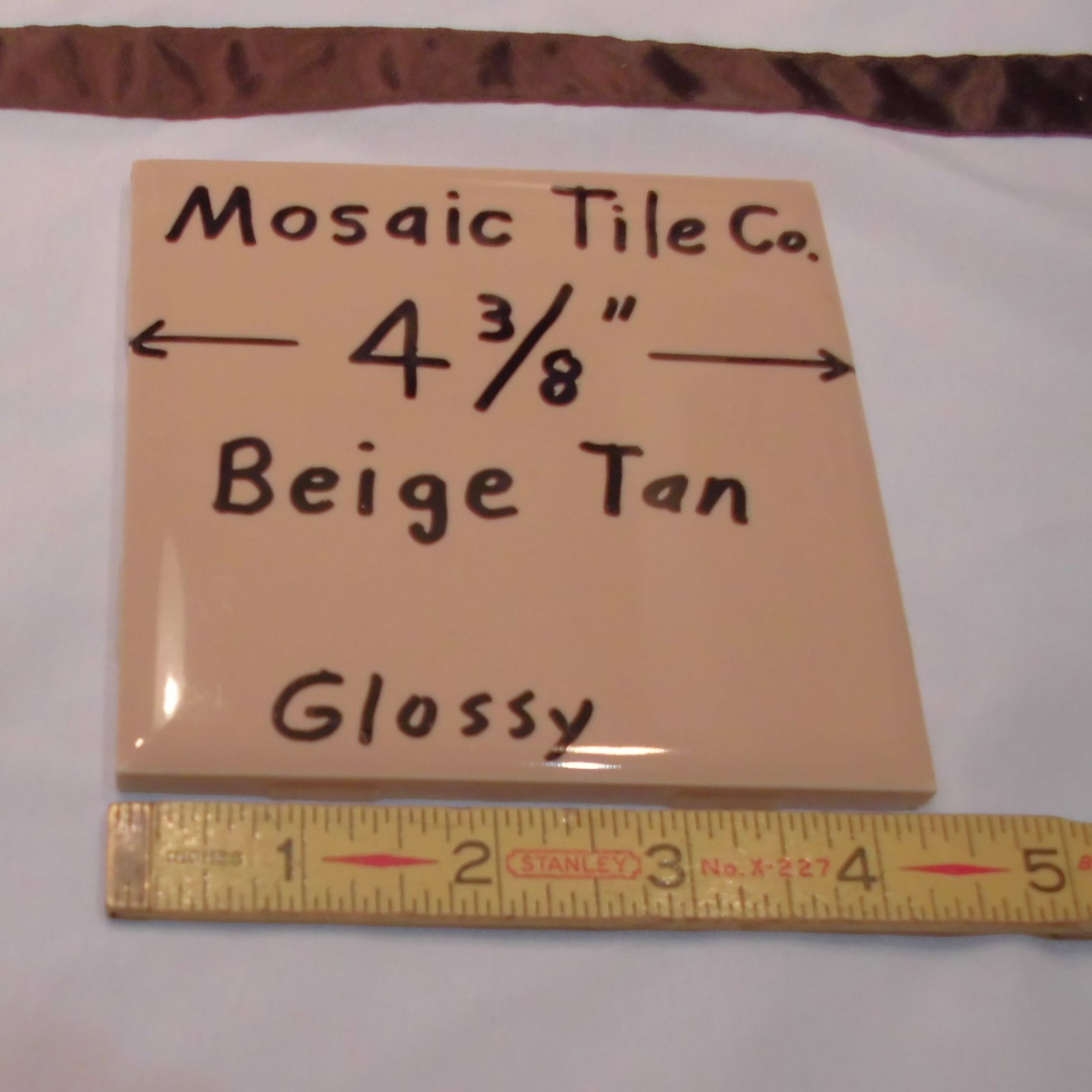 1 pc. Vintage *Beige-Tan-Brown* Glossy Ceramic Tiles 4-3/8″ by Mosaic co. NOS