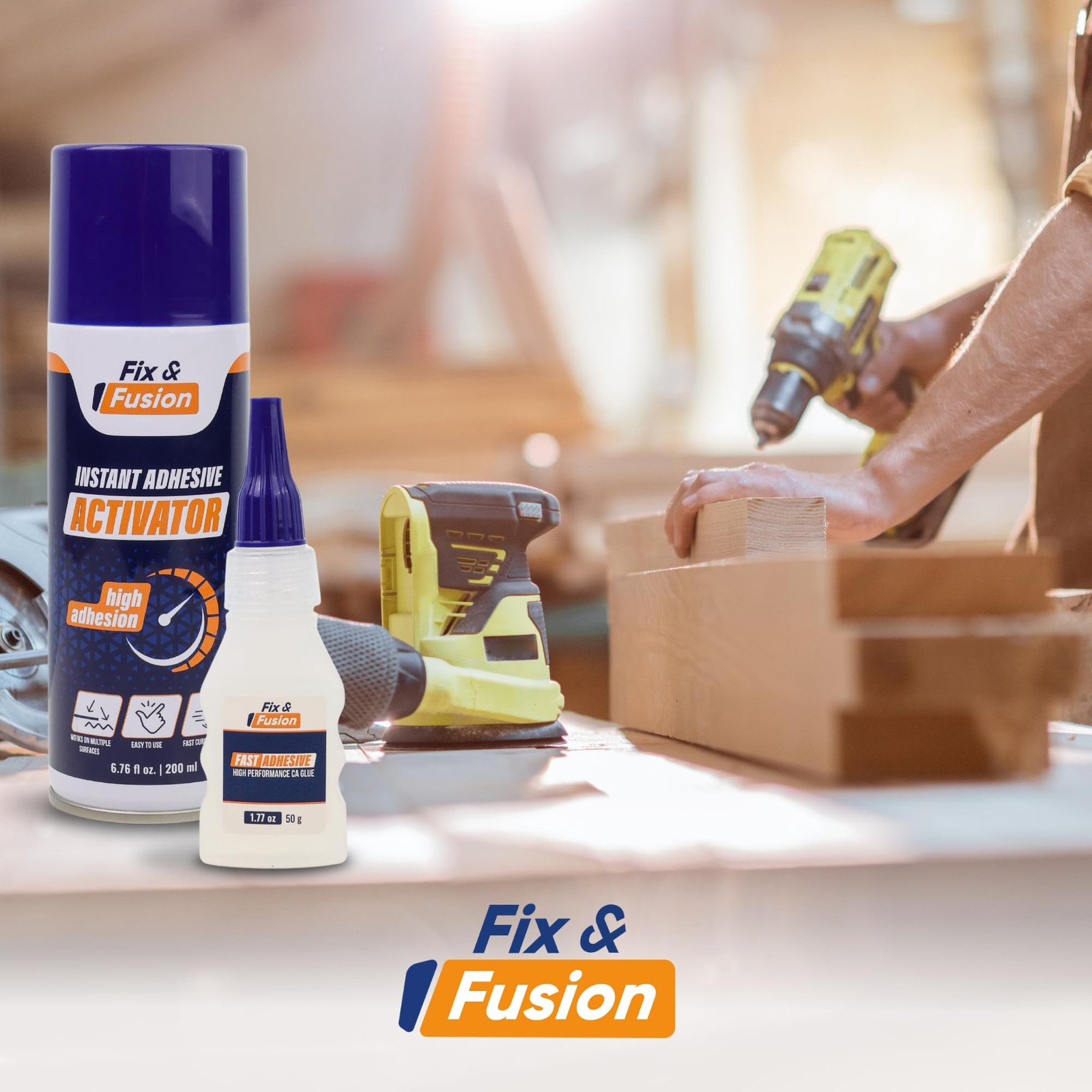FIX & FUSION Ca Super Glue (1.77 Oz) with Activator Spray (6.76 Fl Oz) Set, F…