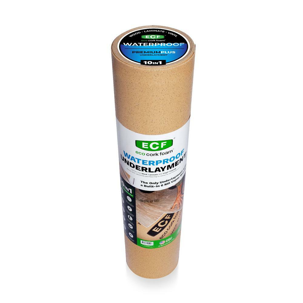 Eco Cork Foam Underlayment Tan Waterproof Attached Vapor Barrier Antimicrobial