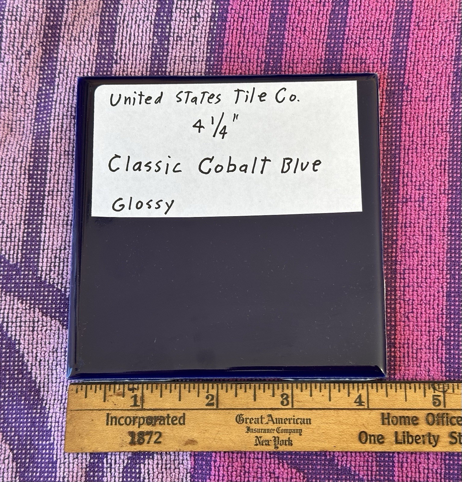 1 pc. Cobalt Blue: 4-1/4″ High-Gloss Ceramic Tile by United States Tile Co. NEW