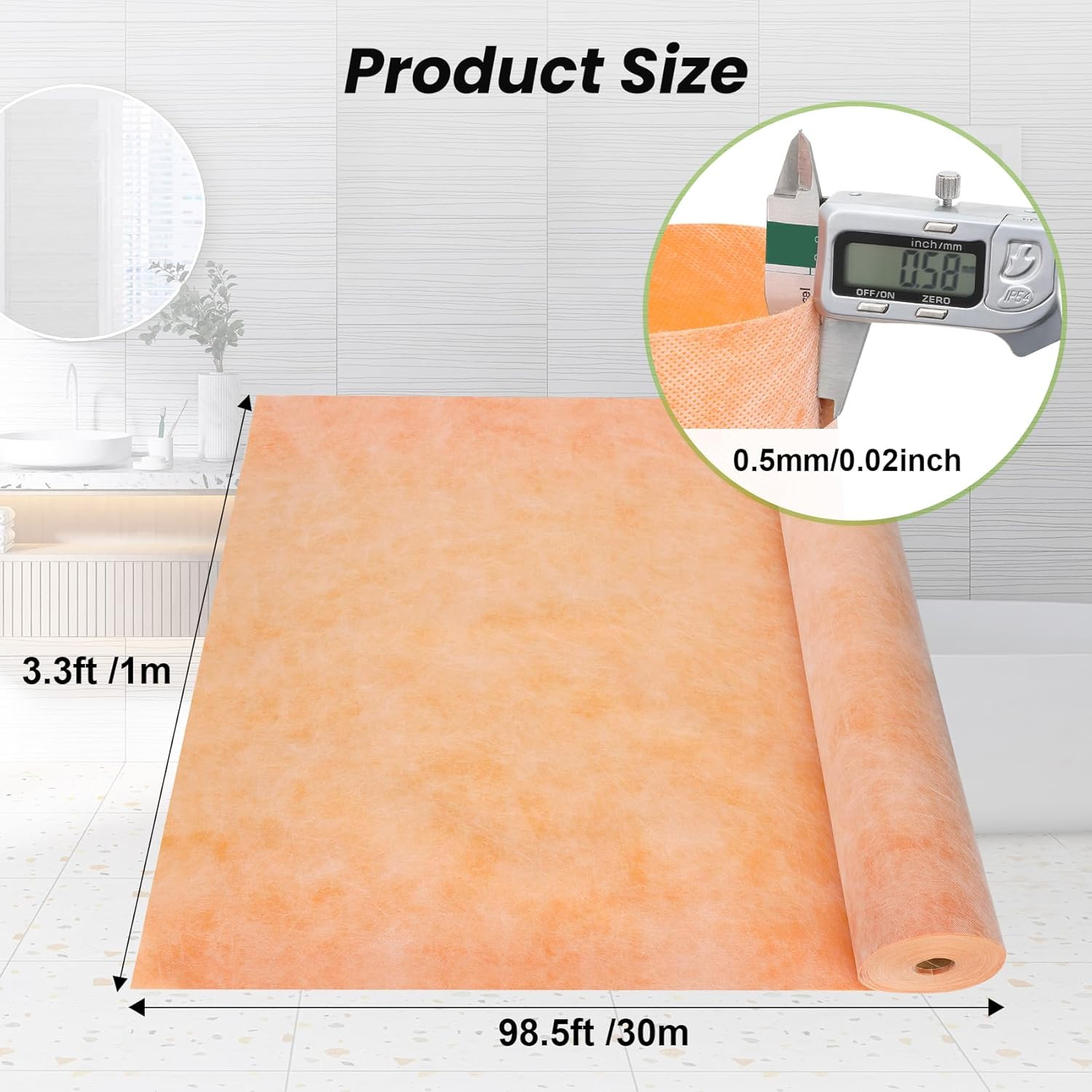 Waterproofing Membrane for Shower,Waterproof Membrane 3.3 Ftx98.5 FT Roll(323Sq