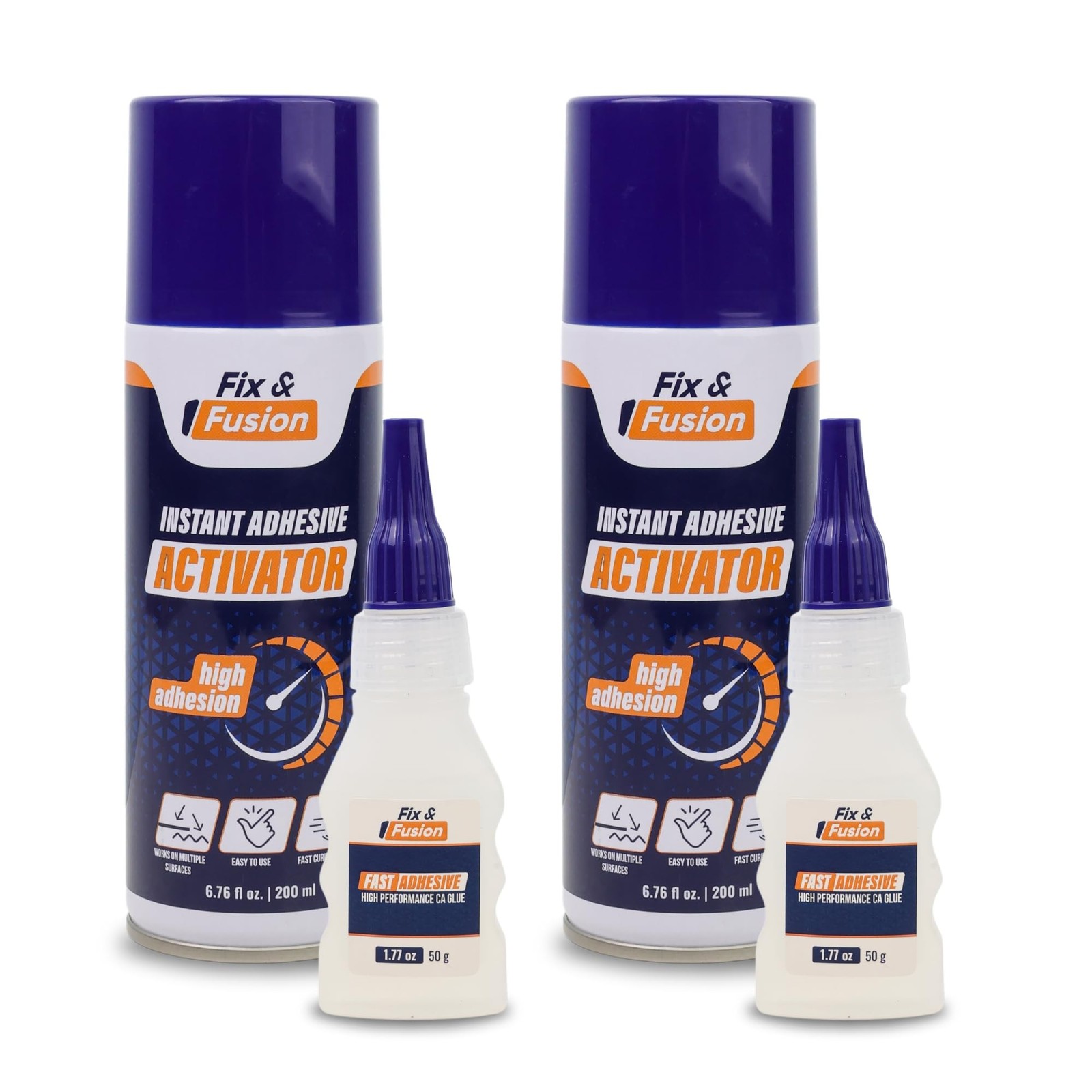 FIX & FUSION Ca Super Glue (1.77 Oz) with Activator Spray (6.76 Fl Oz) Set, F…