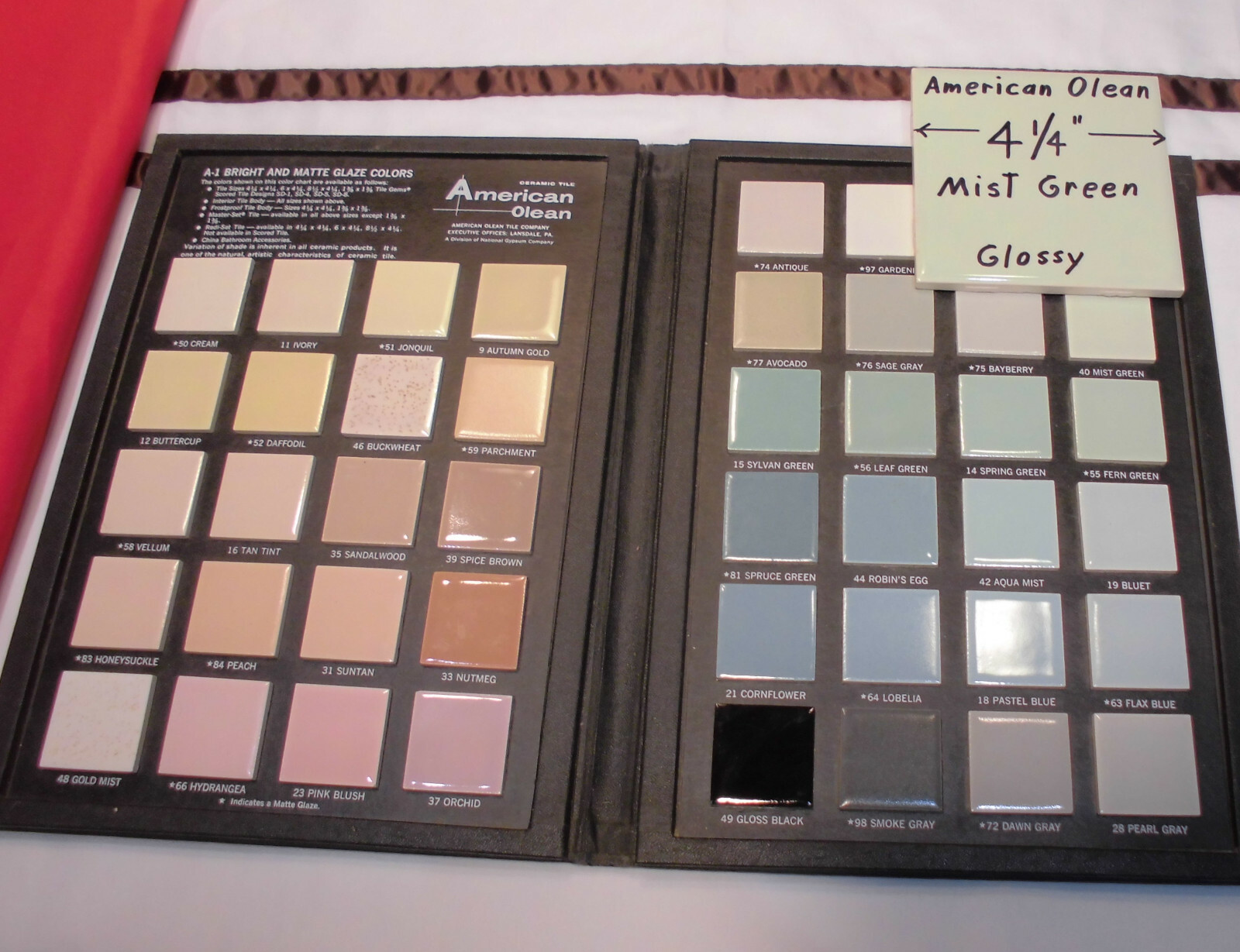 1 pc. Mist Light Green: Glossy Ceramic Tile by American Olean 4-1/4″ NOS