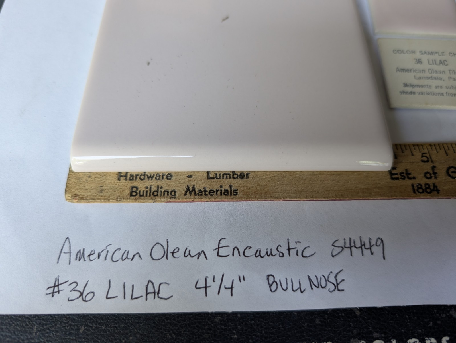 1 pc 4-1/4″ Ceramic Tile #36 Lilac American Encaustic Olean Thinset Bullnose USA