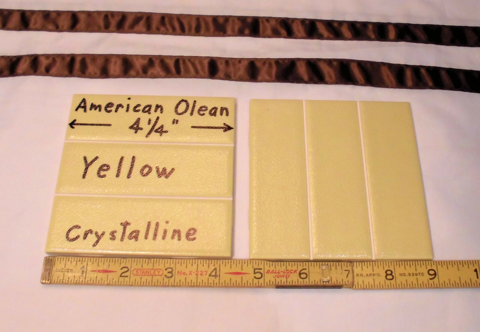 2 Ceramic Tiles *Yellow* Scored 3rd; Crystalline by American Olean 4-1/4″ NOS