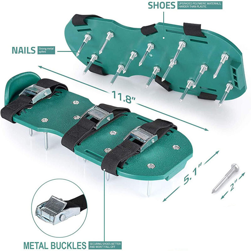 1 Pair Lawn Aerator Shoes Ground Spiked Garden Lawn Aerator Shoes Buckles Tools