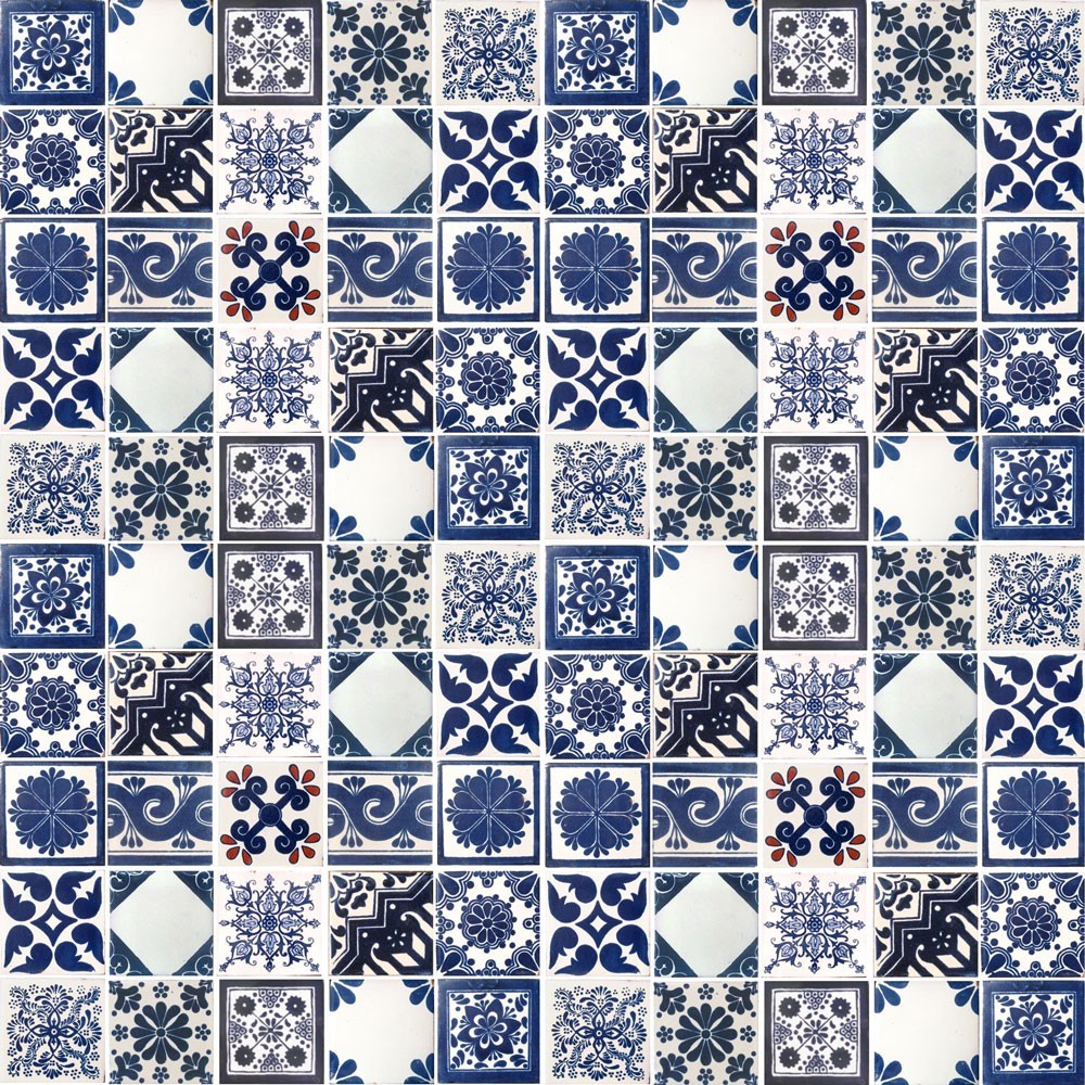 100 4×4 MEXICAN TILES CERAMIC HANDMADE TALAVERA OFF WHITE /COBALT BLUE #001