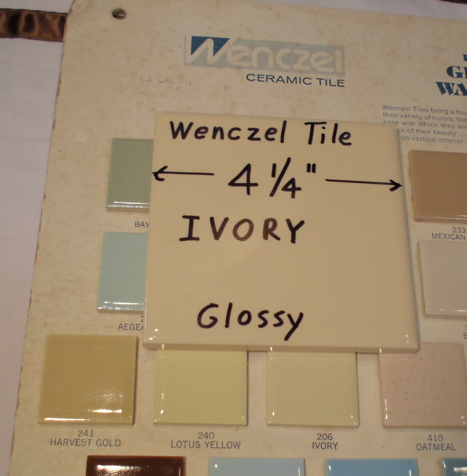 1 pc. *Ivory* 4-1/4″ Glossy Ceramic Tile by Wenczel Co. NOS Criteria 1940’s