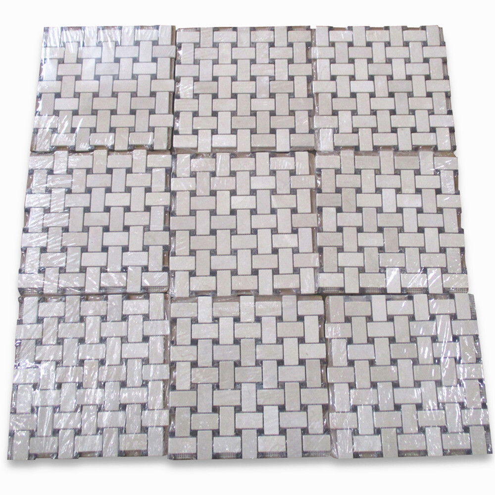 M654XT Tumbled Crema Marfil Marble Basketweave Slip Resistant Shower Tile
