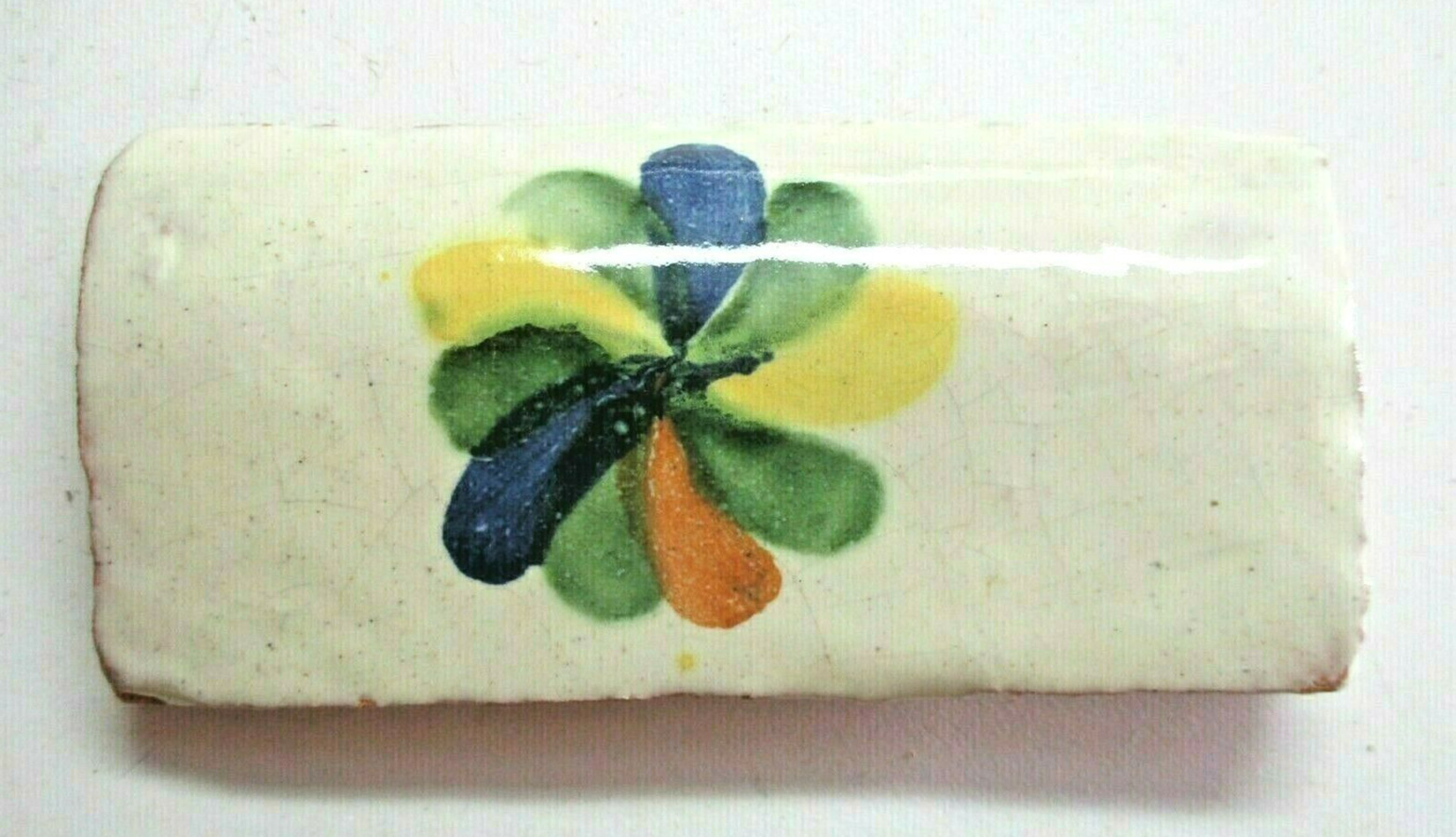 1 Tile Terracotta 4″x2 Radius Curved Wall Cap Outside Corner Flower Handmade Vtg