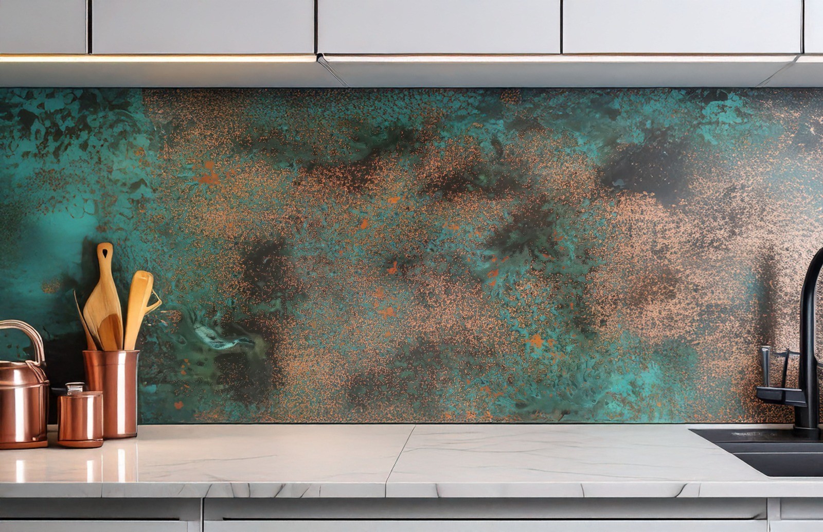 Handmade Backsplash – Metal Wall Art – Modern Rustic Patina Decor – Kitchen Bar