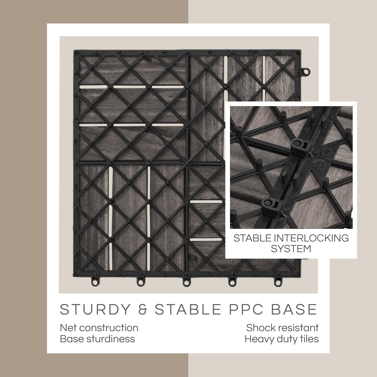 10 PACK THYOI Acacia Wood Deck Tiles Patio Flooring 12”x12”x0.9” Interlocking