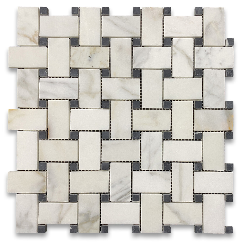 G651XH Calacatta Gold Calcutta Marble 1×2 Basketweave Mosaic Tile Honed