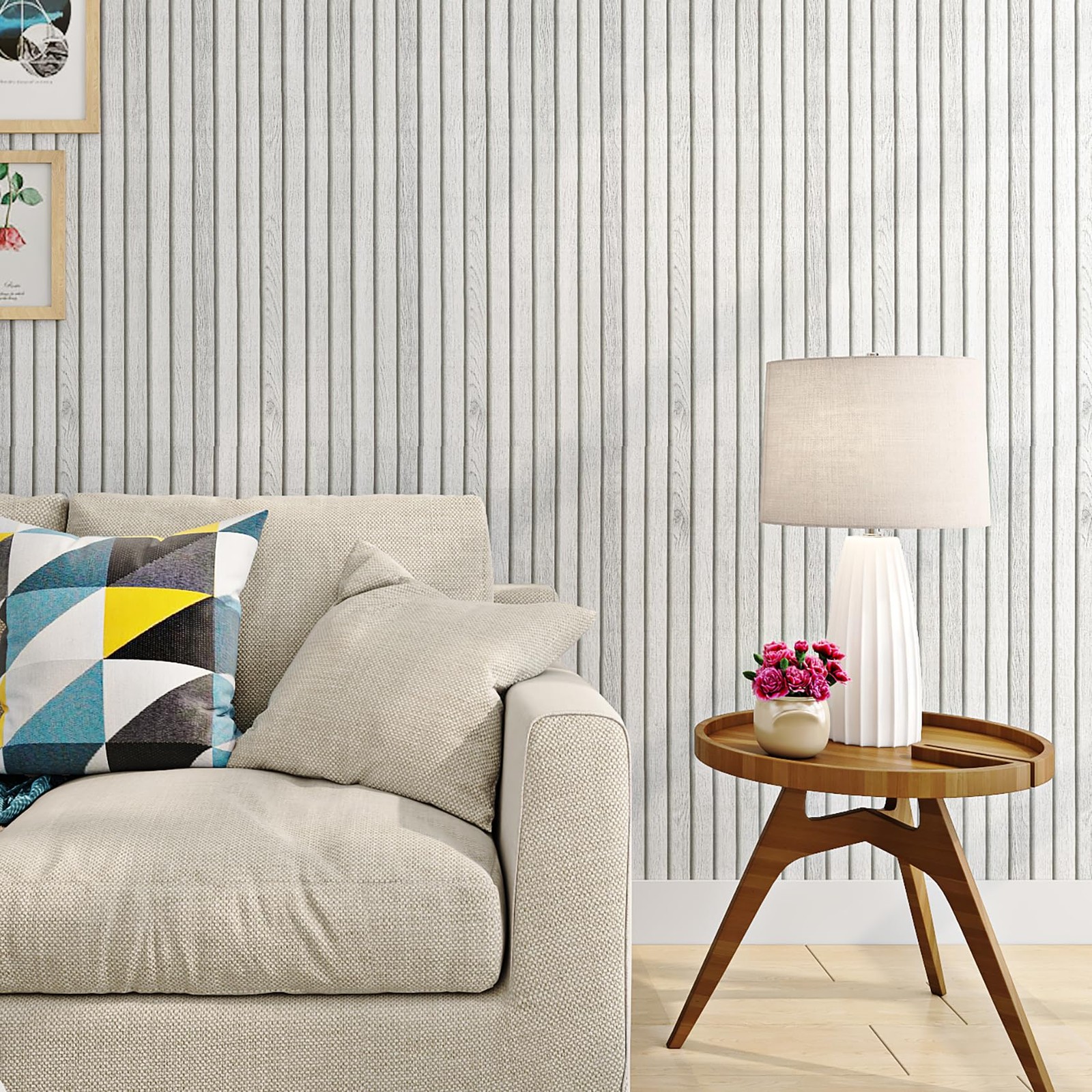 Off White Beadboard Wallpaper Peel and Stick Faux Wood Slat Wall Paneling for…