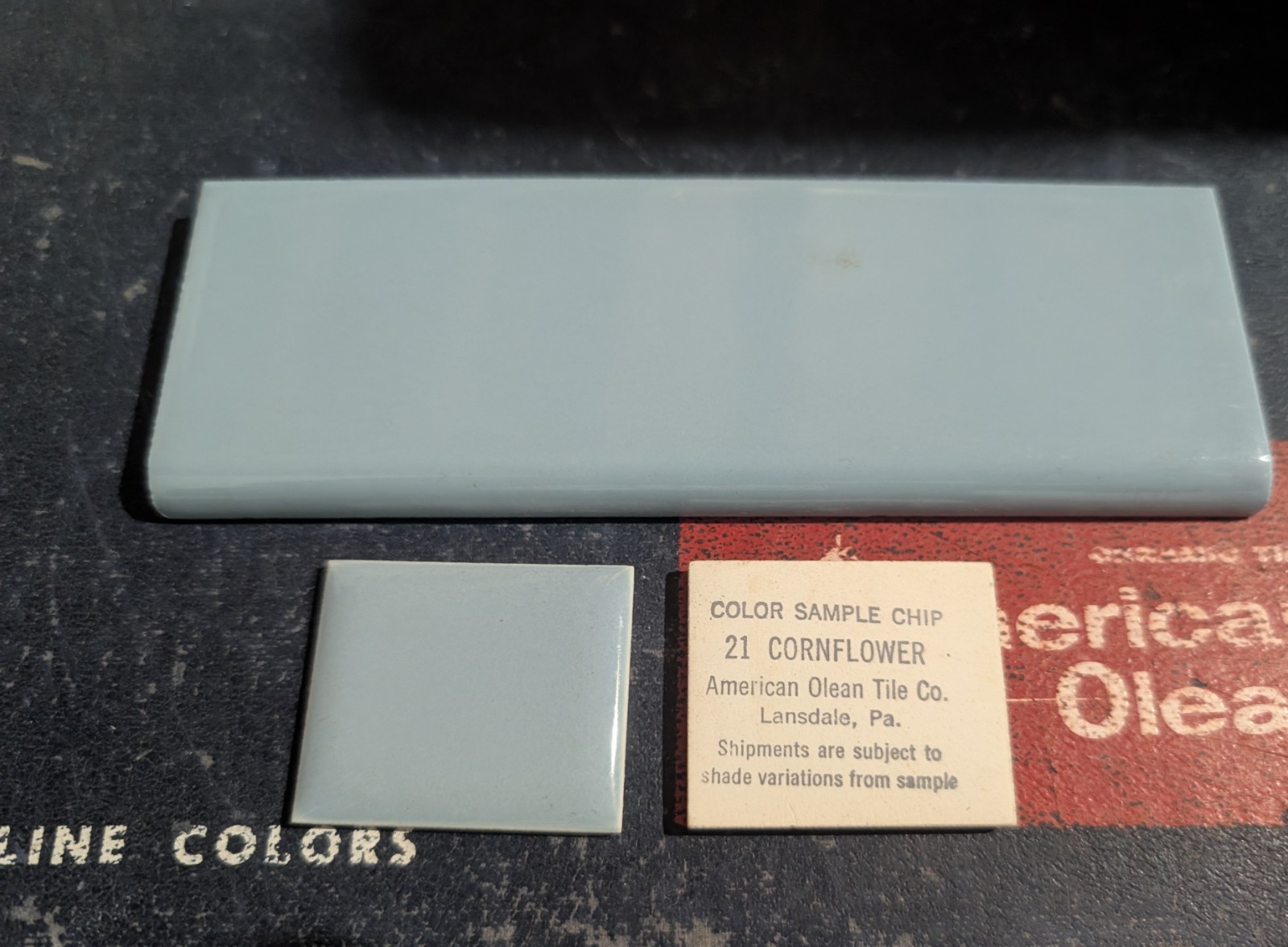 2 pcs American Olean Ceramic Wall Tile 2×6″ Bullnose Cornflower Bue NEW Color 21