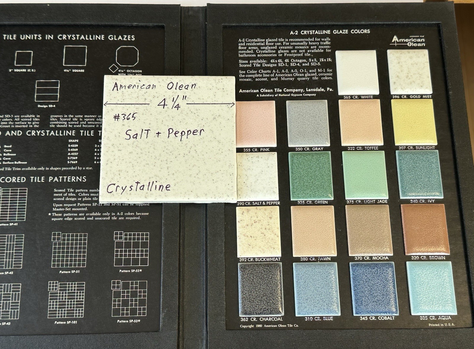 1 pc. Salt & Pepper: 4-1/4″ Crystalline Ceramic Tile by American Olean Co. NEW