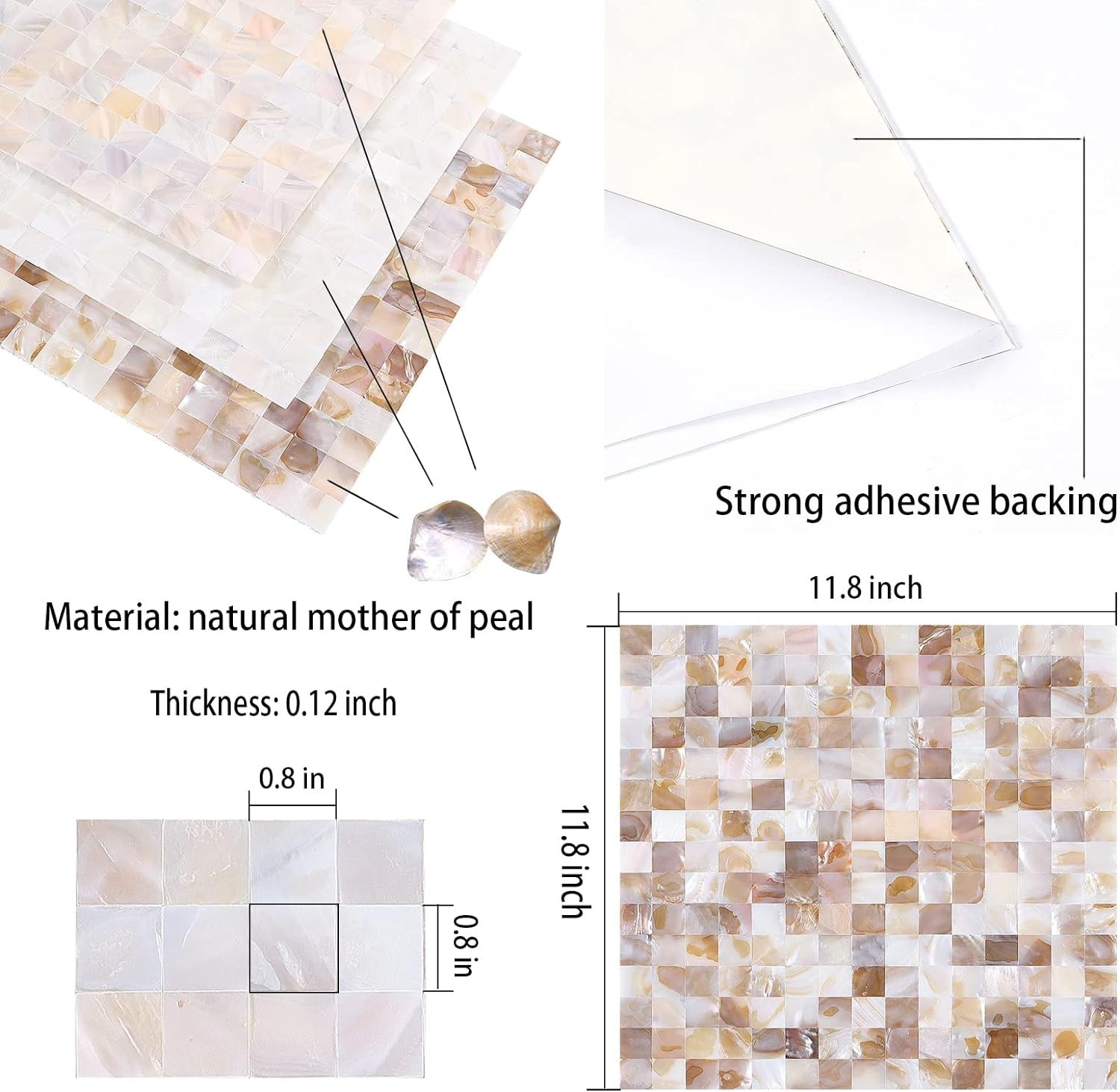 Elegant Peel and Stick Mother of Pearl Backsplash, 10 sq.ft., Ivory White Tiles