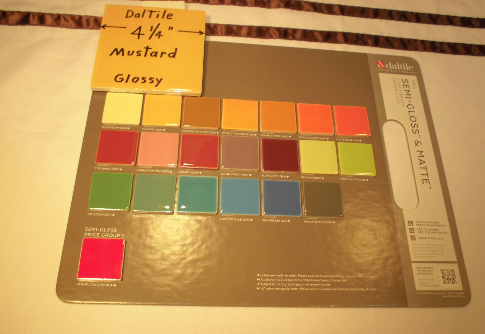 5 pcs. *Mustard* Glossy Ceramic Tiles by Daltile; 4-1/4″ New Stock; Yellow-Gold