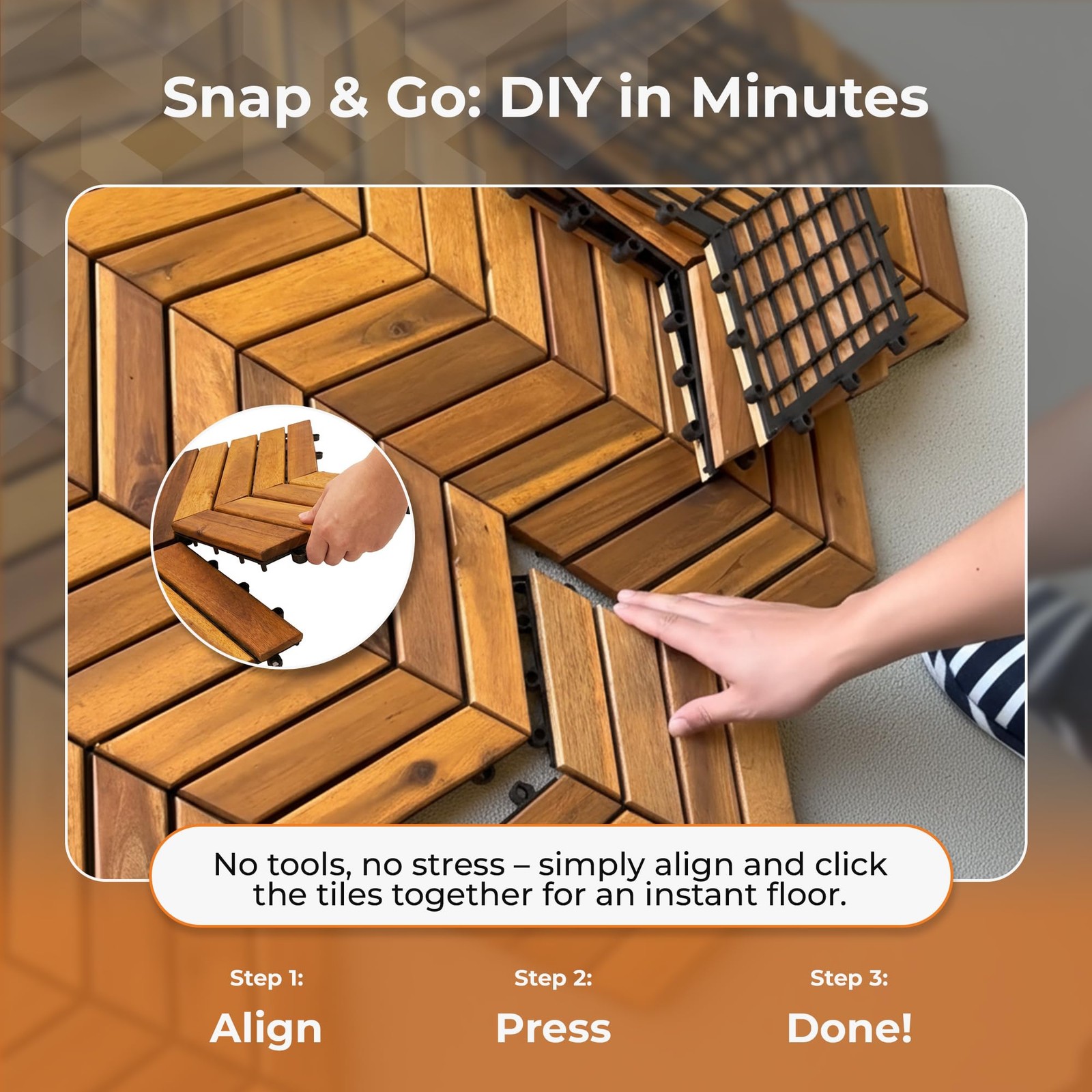 Majestick Goods Interlocking Deck Tiles 12″x8″ Herringbone 18 Sq Ft Acacia W…