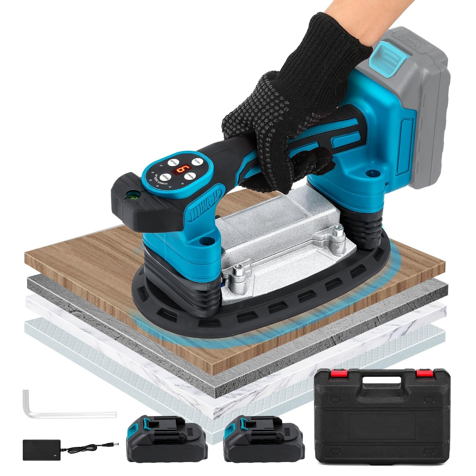 Tile Vibration Tool with Suction Cup – 220mm, 441lbs Capacity, 9 Speeds for Leve