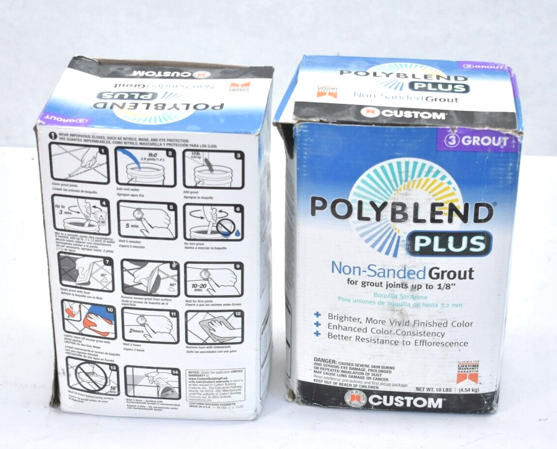 Lot of 2 Packs Polyblend Plus Non Sanded Grout 10 lb For 1/8″ Grout Arctic WHite