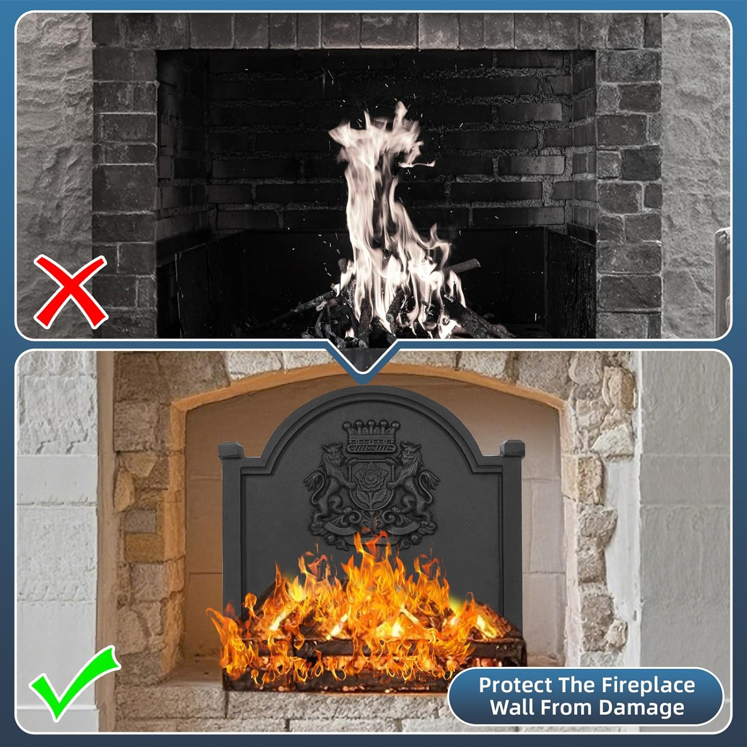 Fireplace Back Plates – Firebacks for Fireplace 20 Inch with Feet | Cast Iron Fi