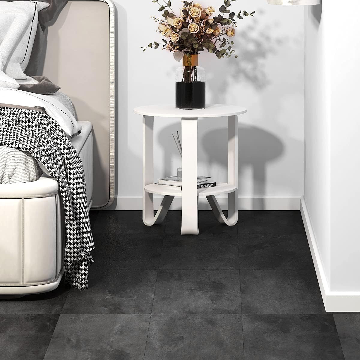 Peel and Stick Floor Tiles, Waterproof Grey Vinyl Flooring, 12×12″, 4 Sheets