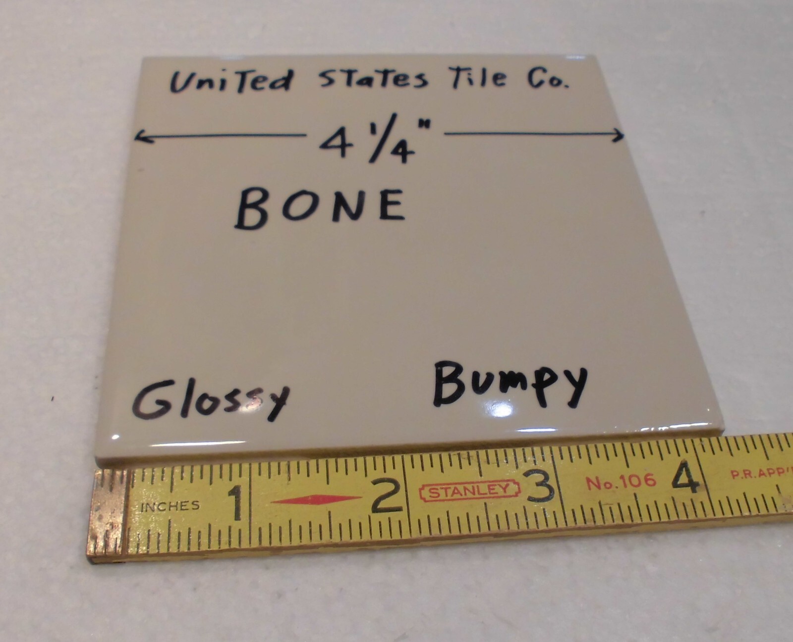 1 pc. Glossy Ceramic Tile *Bone Color* 4-1/4″ New Stock, Large Bumps