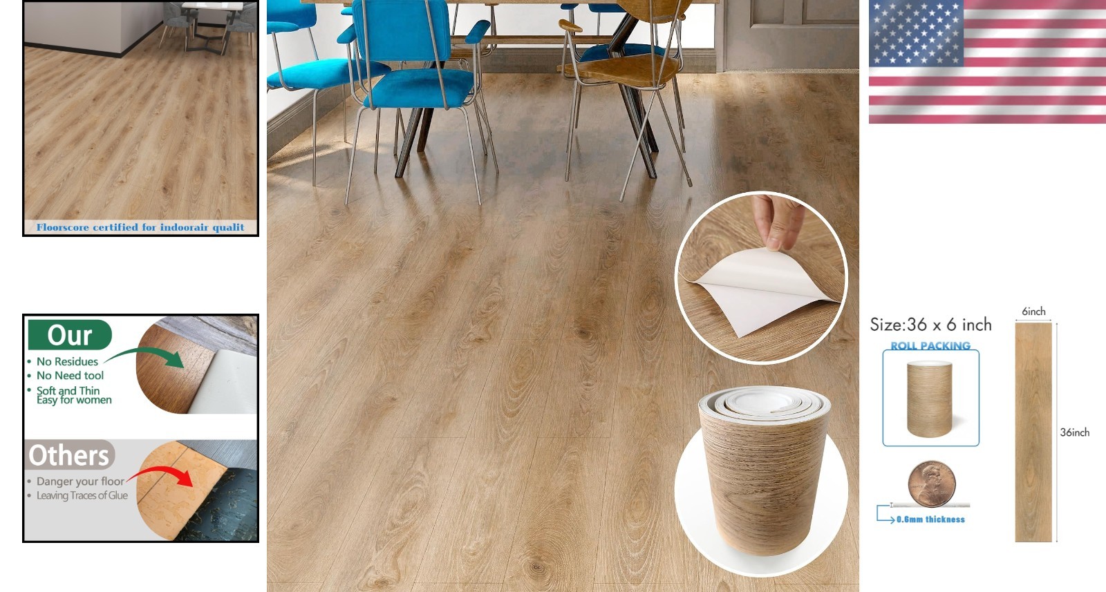 Waterproof Laminate Flooring 36×6 Tiles, 54 Sq.Ft