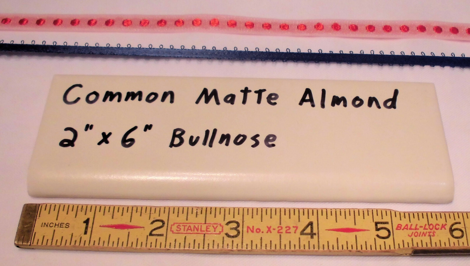 1 pc. Vintage Ceramic Bullnose Tile 2” X 6” *Matte Almond* Flat-Surface Type