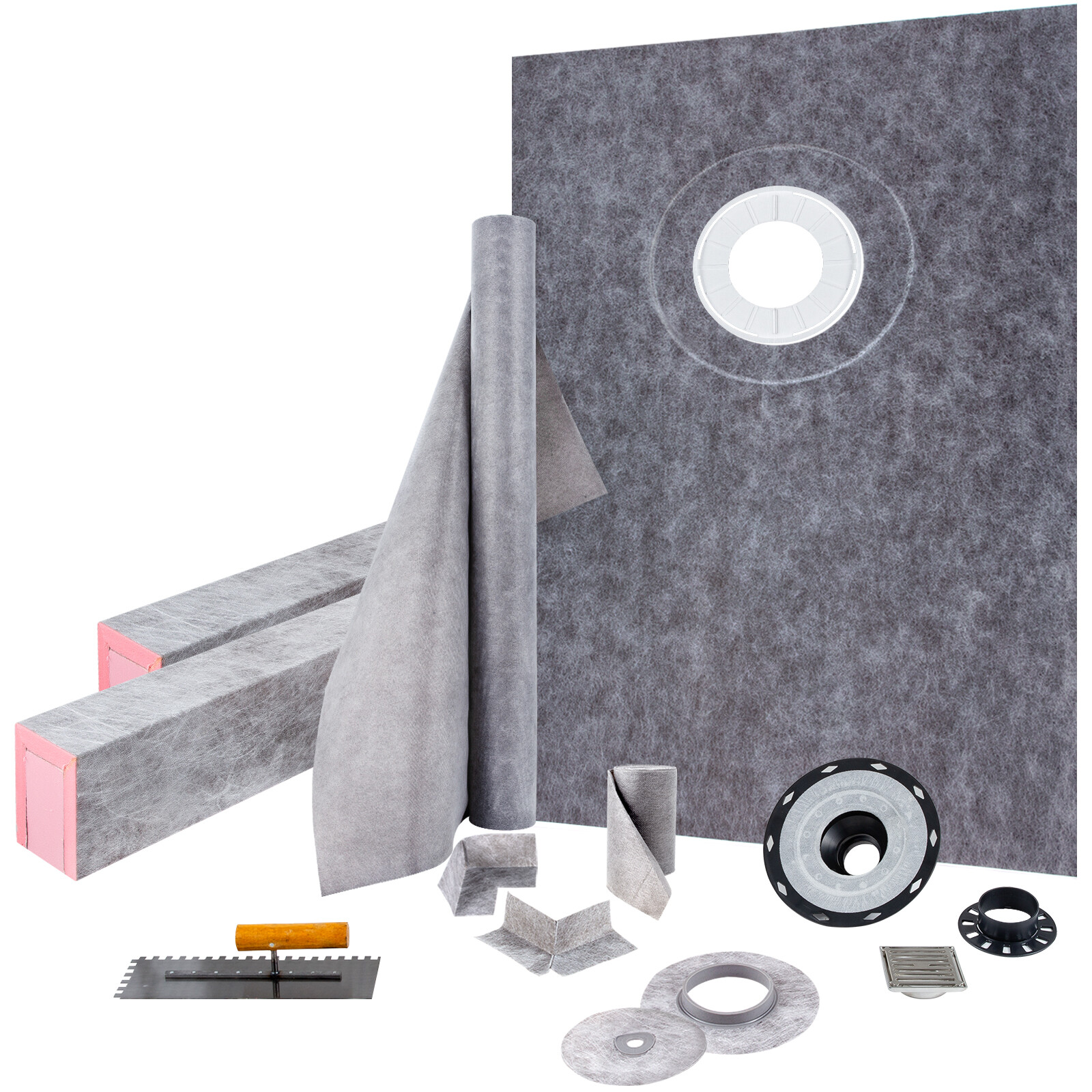 VEVOR Waterproofing Shower Kit Shower Curb Tray Kit 38″ x 60” w/ Off Drain ABS