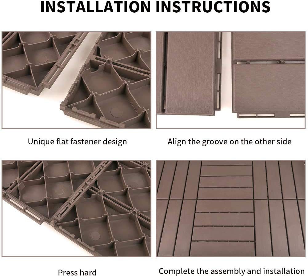 Patio Deck Tiles, 12 x 12 inches Composite Interlocking Decking Tile, Four Sl…