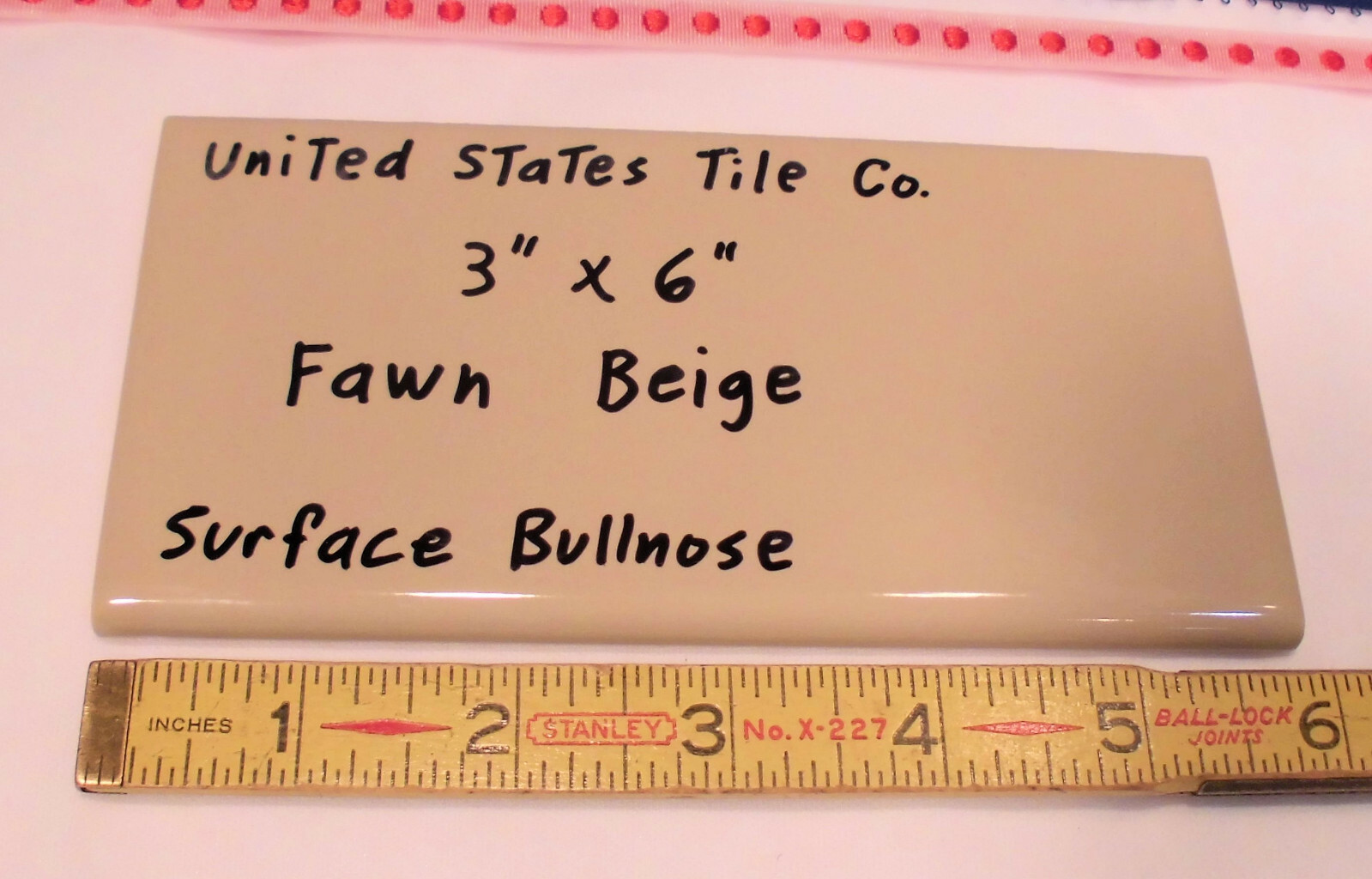 1 pc. Fawn Beige: 3″ X 6″ Glossy Bullnose Ceramic Tile: New Stock, Made USA
