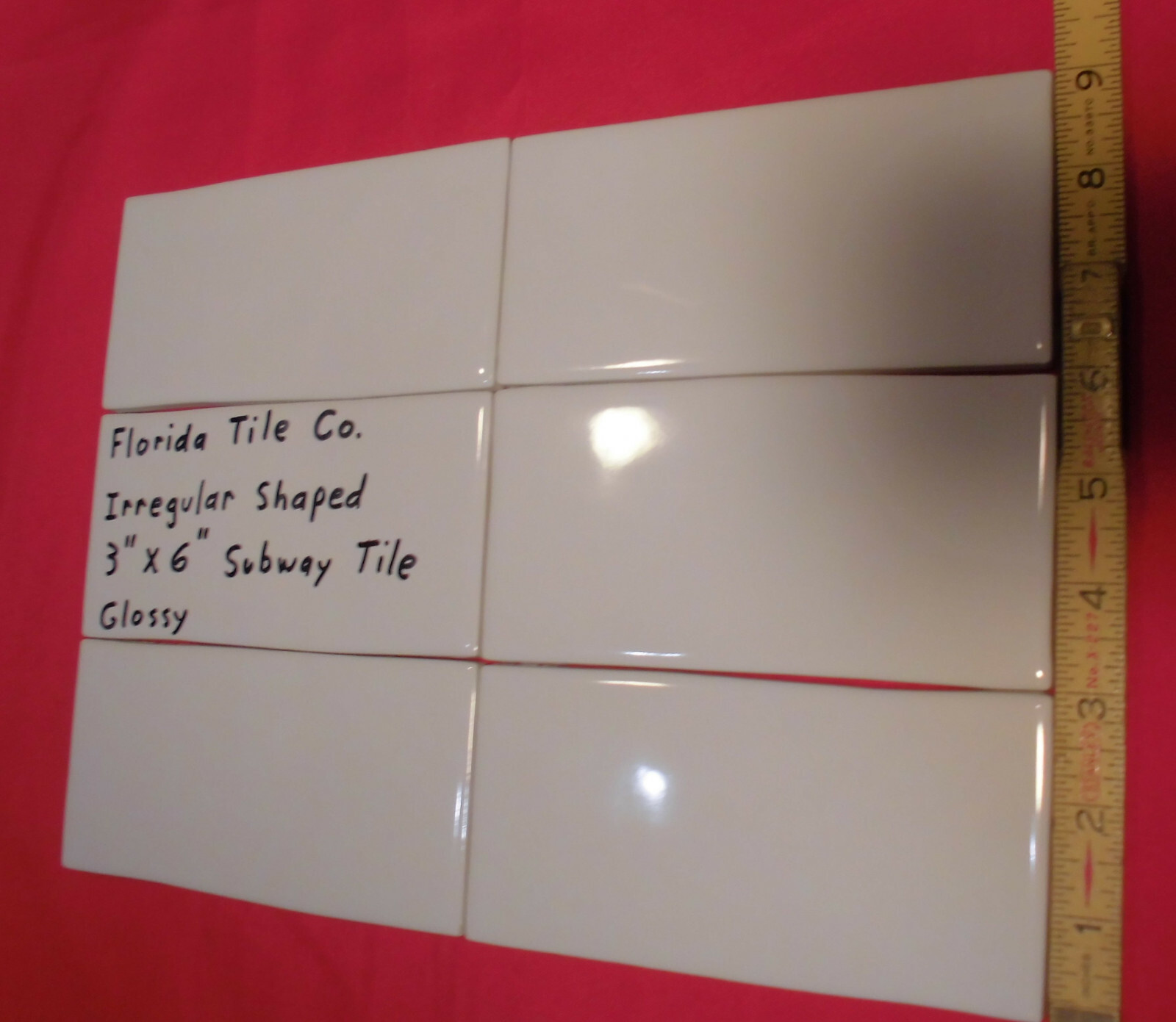 1 pc. *Irregular White* Subway Glossy Ceramic Tile 3″ X 6-1/16″ Florida Co. New